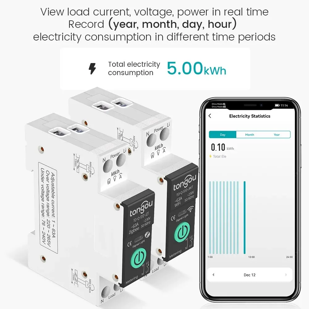 TUYA WiFi/ZigBee MCB Smart Circuit Breaker Over Current Under Voltage Protection Power Metering 1-63A Remote Control Switch - Thumbnail 6