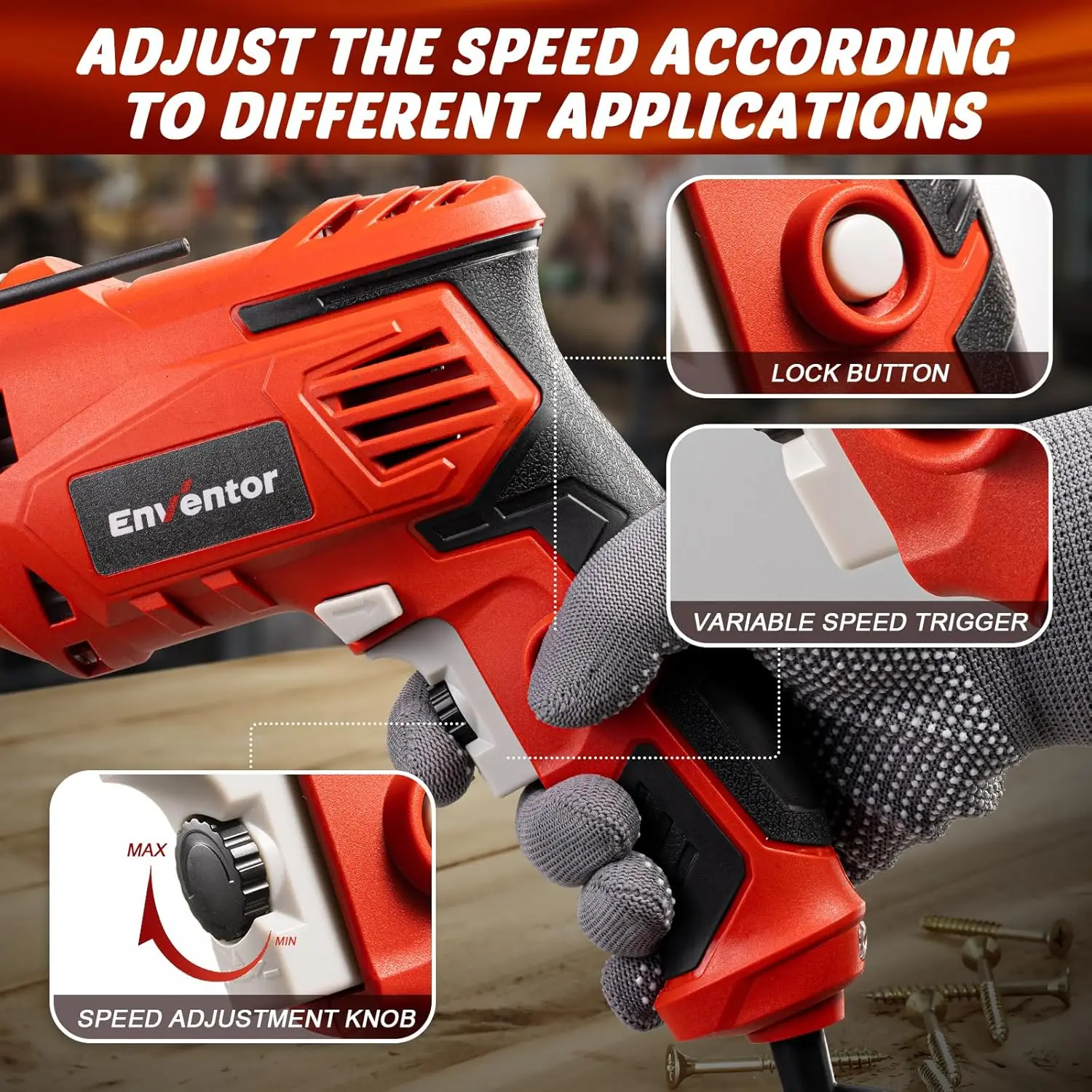 900W Hammer Drill | 7.5 Amp Motor | 1/2 Chuck for Metal & Wood | Variable Speed & Lightweight Design - Thumbnail 4