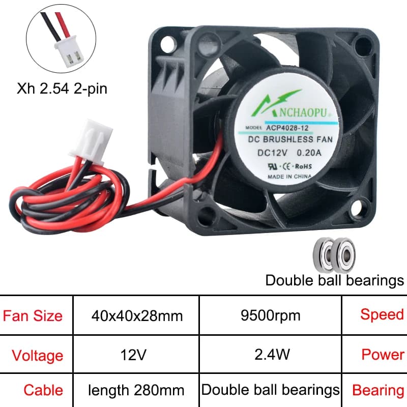 Server Cooling Fan | 40x40x28mm Axial Flow | 5V/12V/24V DC for 1U & 2U Power Systems - Thumbnail 5