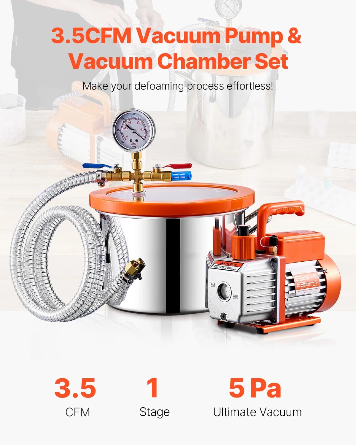 Vacuum Chamber Kit for Degassing Resin & Silicone | 1.5-5 Gallon Capacity | 3.5 CFM Pump - Thumbnail 2