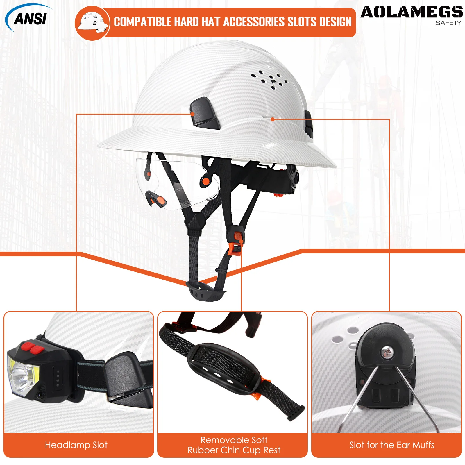 Carbon Fiber Hard Hat | Full Brim & Anti-Collision | ANSI Certified Construction Helmet - Thumbnail 3