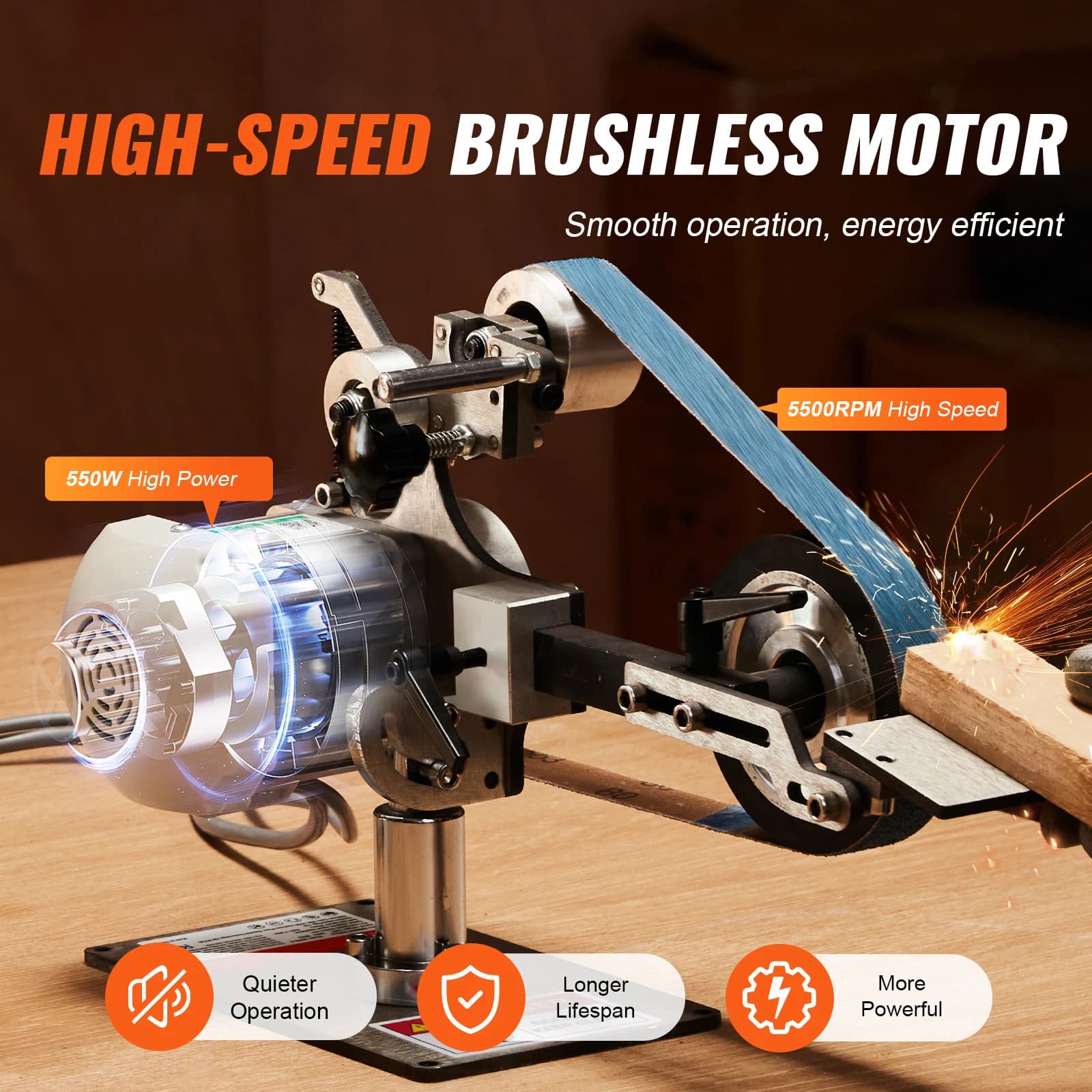Making Belt Grinder | 30x1 Inch Variable Speed with VFD | 550W Metalworking Polisher - Thumbnail 2