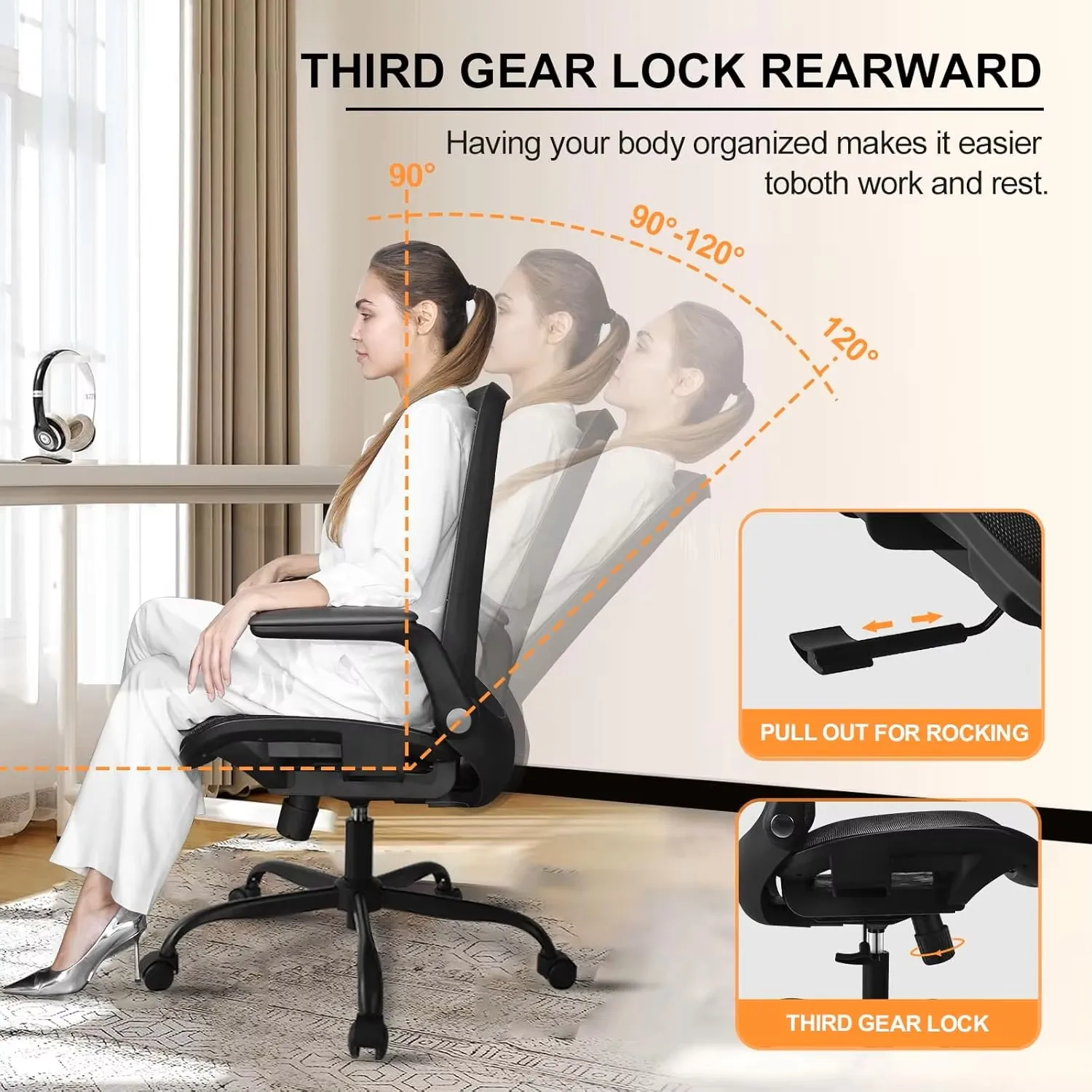 Ergonomic Office Chair | Adjustable PU Leather with Headrest | High Back Computer Chair for Home & Office - Thumbnail 6
