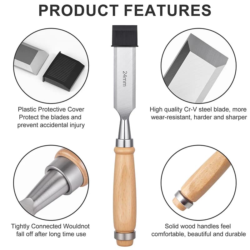 Wood Carving Chisel Set | 6-24mm Ergonomic Hand Tools for Fine Woodworking & DIY - Thumbnail 6