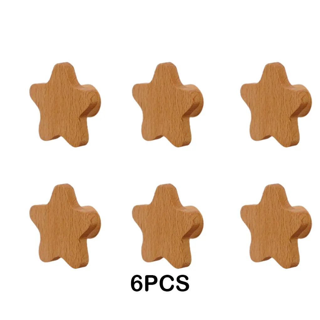 & Star Drawer Knobs | 6-PCS Wooden Furniture Handles | Children's Room Decoration Set - Thumbnail 7