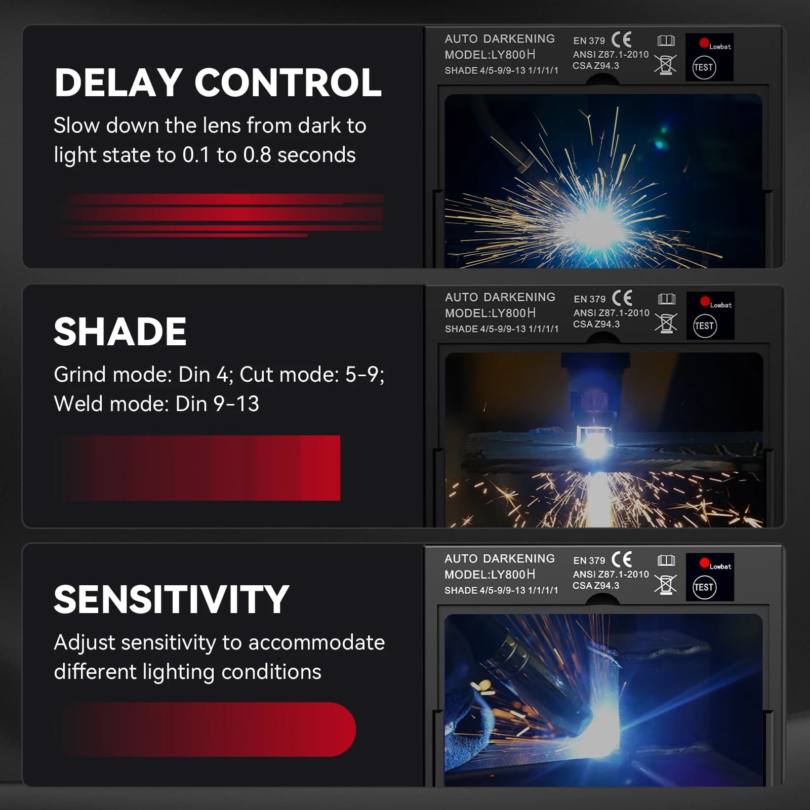 Auto-Darkening Welding Helmet | Large True-Color View | 4-Sensor Arc Detection - Thumbnail 4