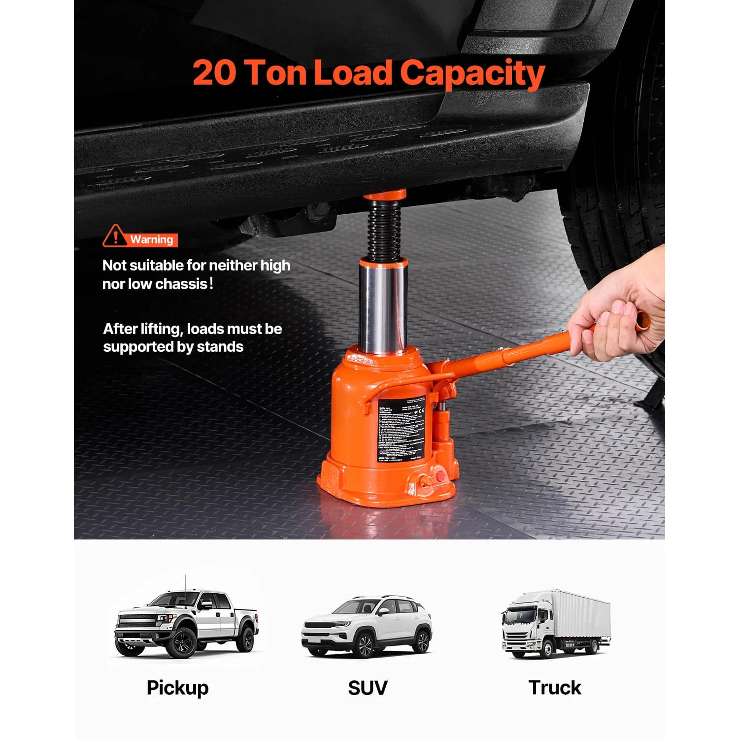 20-50 Ton Hydraulic Bottle Jack | Heavy-Duty 3-Section Handle for Auto & RV Repair - Thumbnail 2