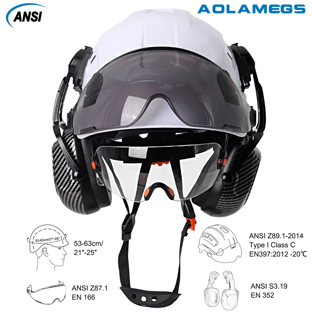 Fiber Safety Helmet | Double Goggles & Earmuffs | ANSI Rescue Head Protection - Thumbnail 2