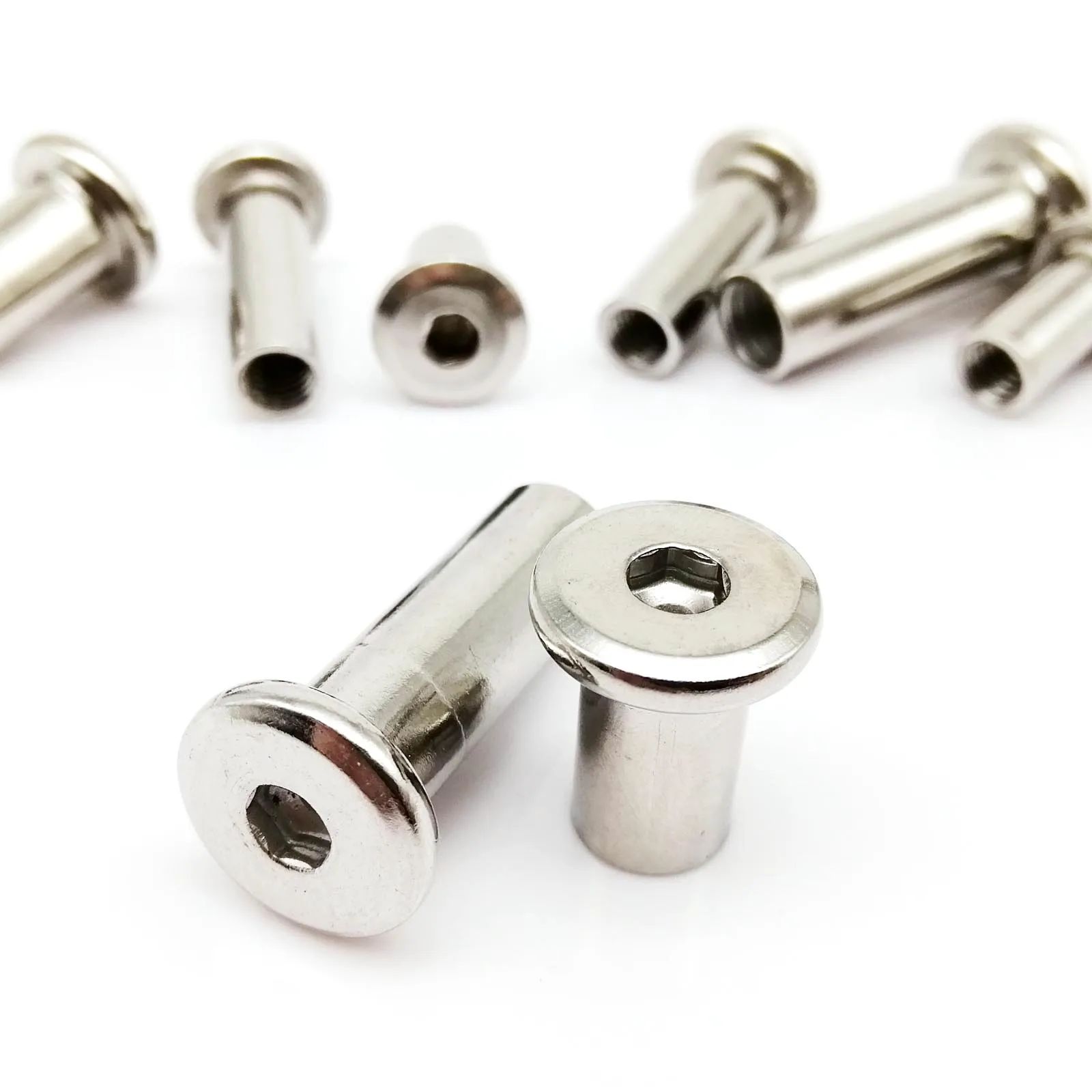 304 Stainless Steel Furniture Sleeve Nuts | M3-M10 Hex Socket Head | 4-100mm Connector Rivets - Thumbnail 3