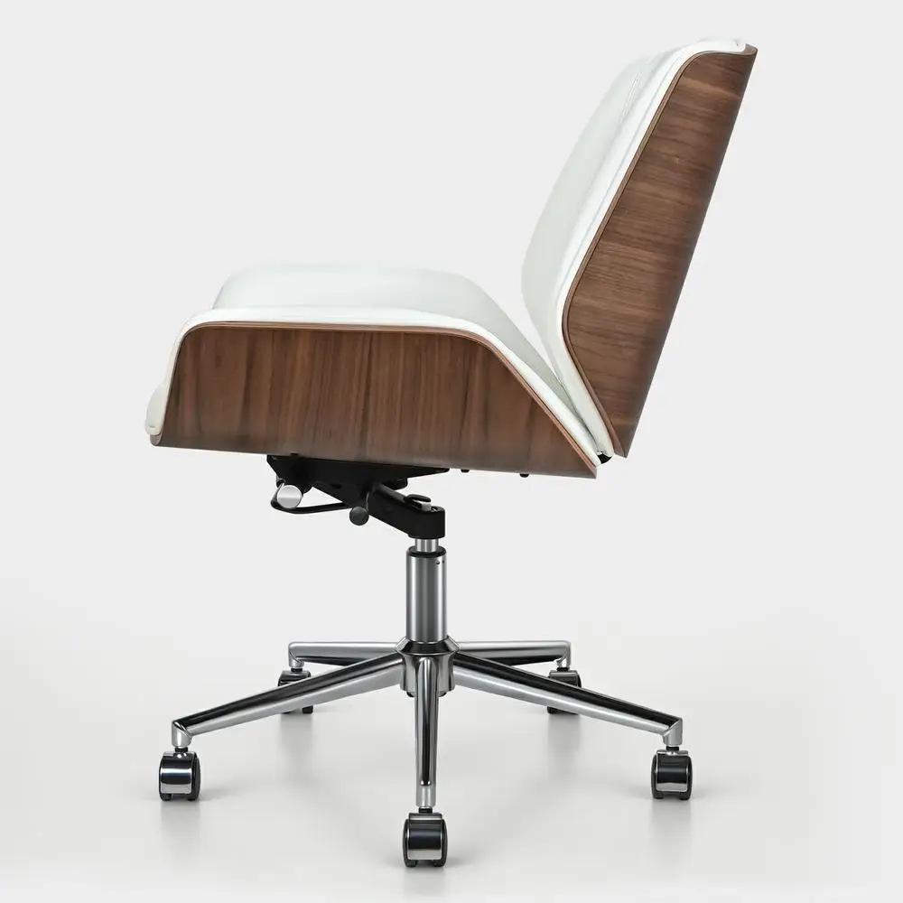 Leather Office Chair | Armless Swivel Design | Low Back Task Chair for Modern Workspaces - Thumbnail 6