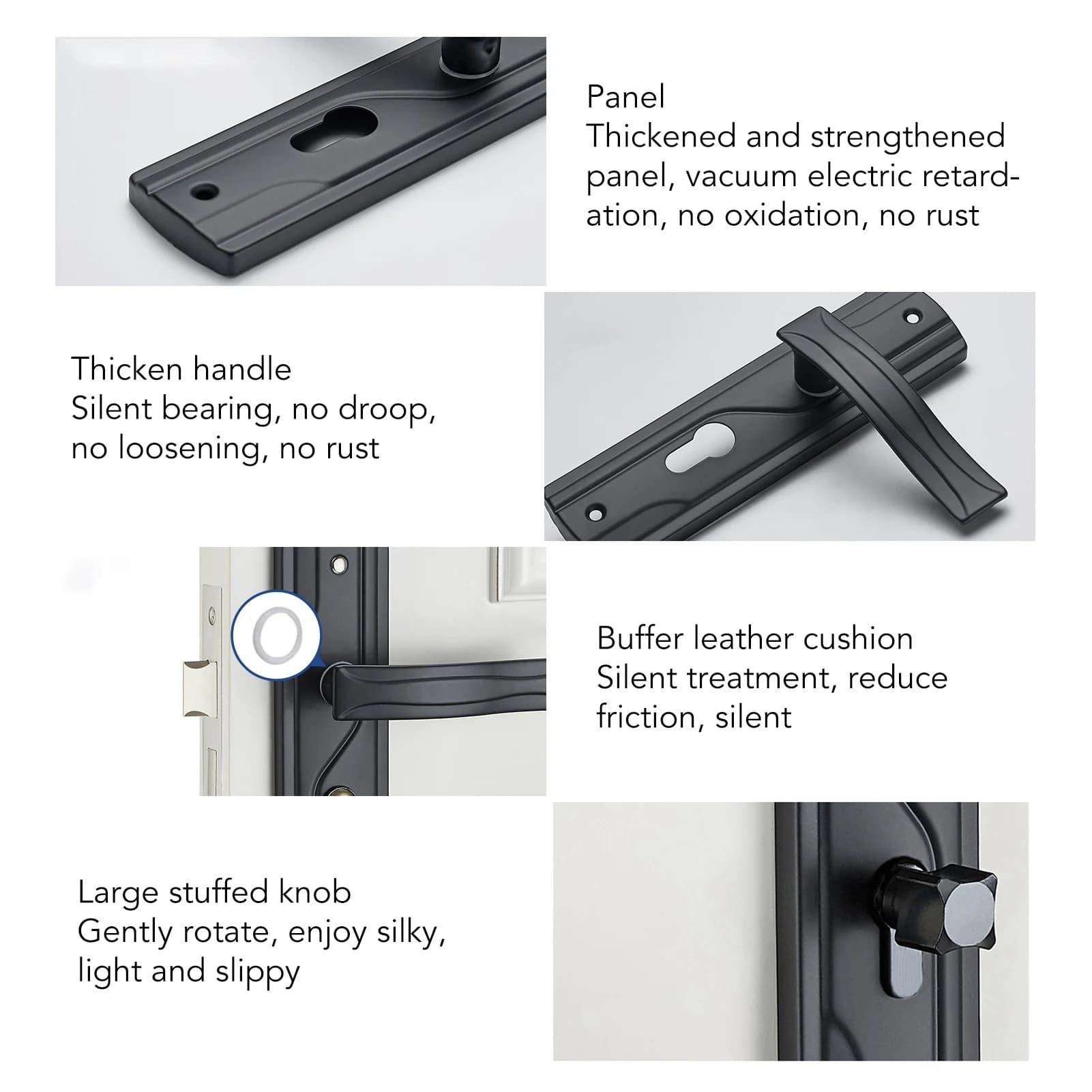Door Handle Lock Set | Smooth Rotation | Manganese Steel Thickened Handle for Bedroom & Bathroom - Thumbnail 3