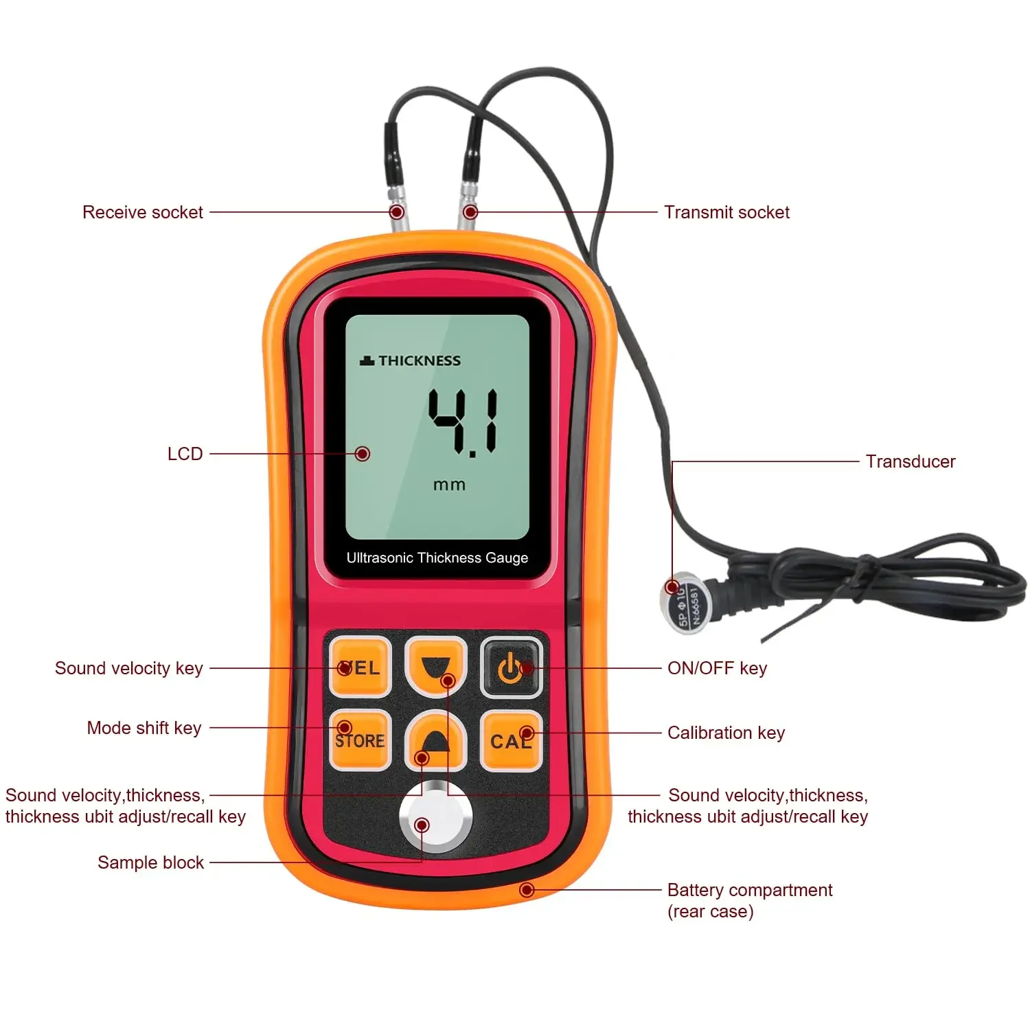 Ultrasonic Thickness Gauge | 0.1mm Precision | 1.2-225mm Steel Range | Digital LCD Meter - Thumbnail 3