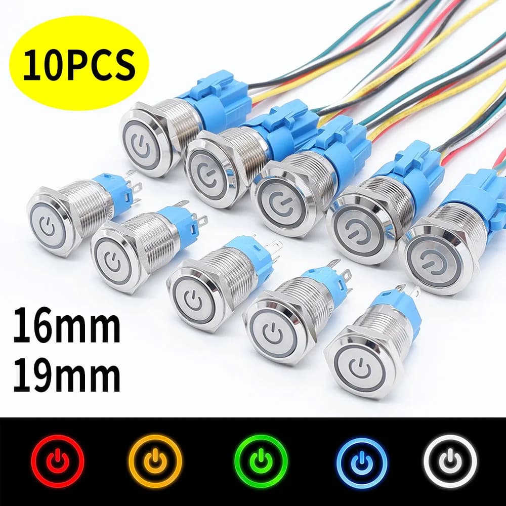 Waterproof Power Switch Kit | 10-Pack 16mm & 19mm Push Buttons | 12V LED & Accessory Control - Thumbnail 2
