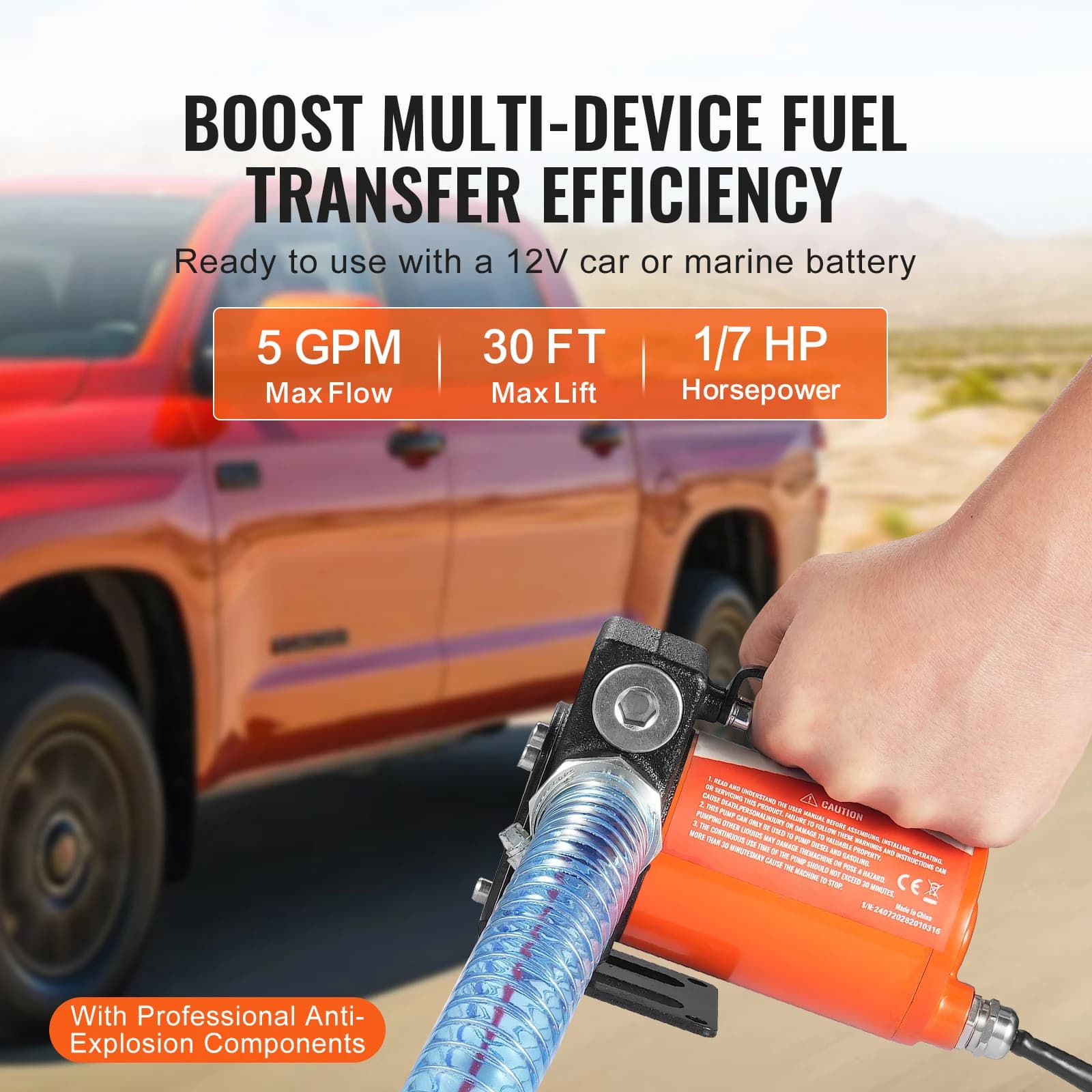 12V Diesel Transfer Pump | 5-12GPM Portable Fuel Pump | For Diesel & Methanol Blends - Thumbnail 2