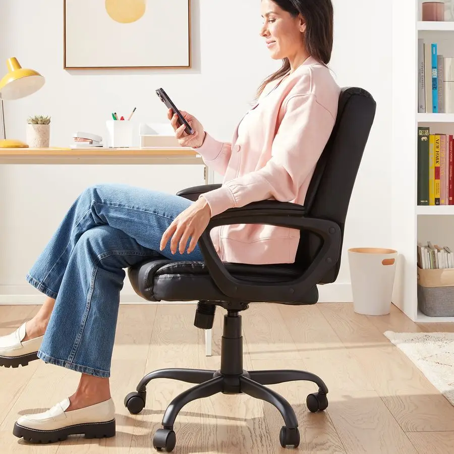 Mid-Back Office Chair | Puresoft PU Padded Seat & Height Adjustable | 26D x 23.75W Computer Desk Chair - Thumbnail 2