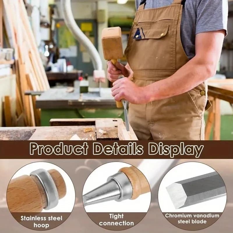 Wood Carving Chisel Set | Chrome-Vanadium Steel Blades | 6-24mm Sizes for Precision Woodworking - Thumbnail 3
