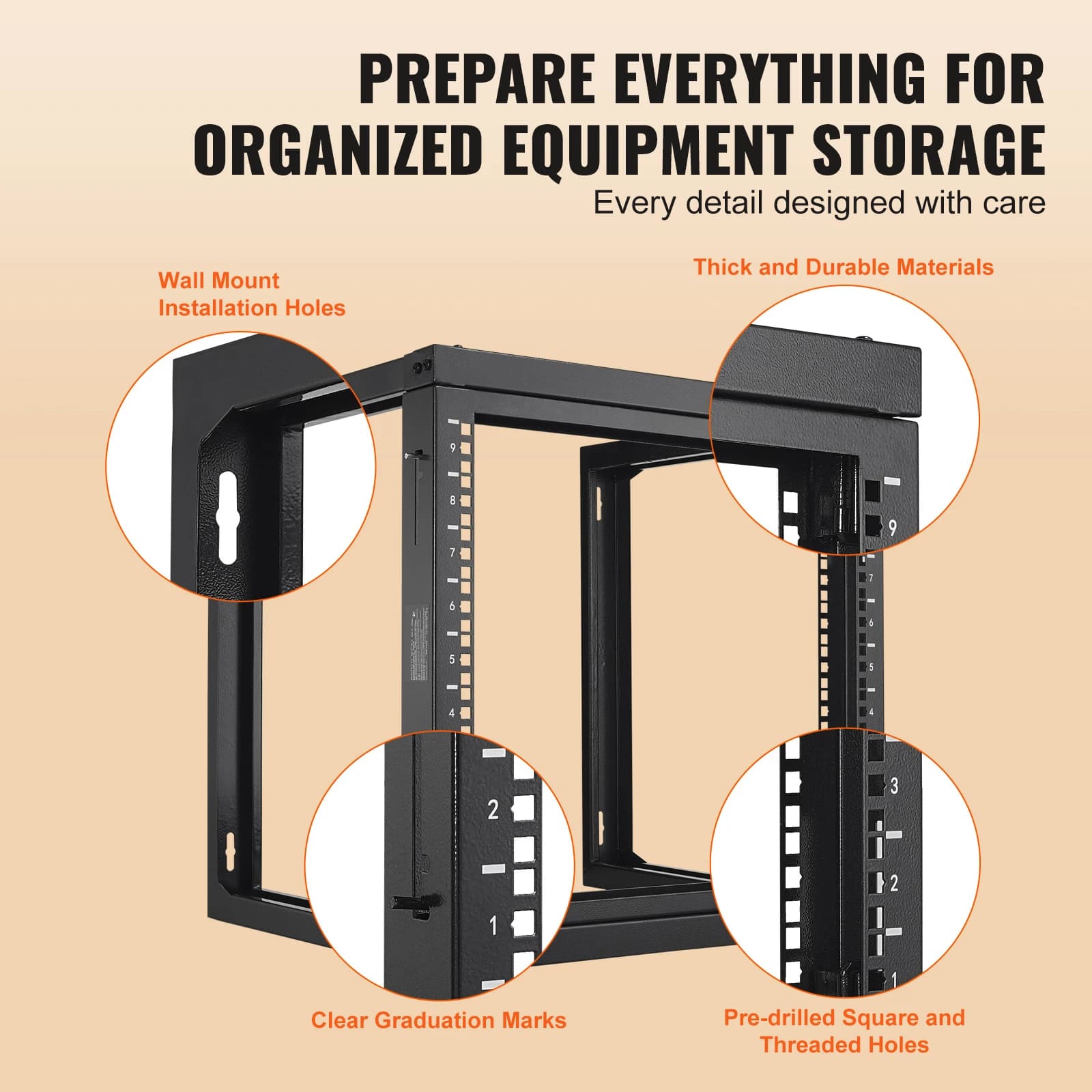 9U Open-Frame Server Rack | 150lb Heavy-Duty Wall Mount | IT Network Equipment Enclosure - Thumbnail 4