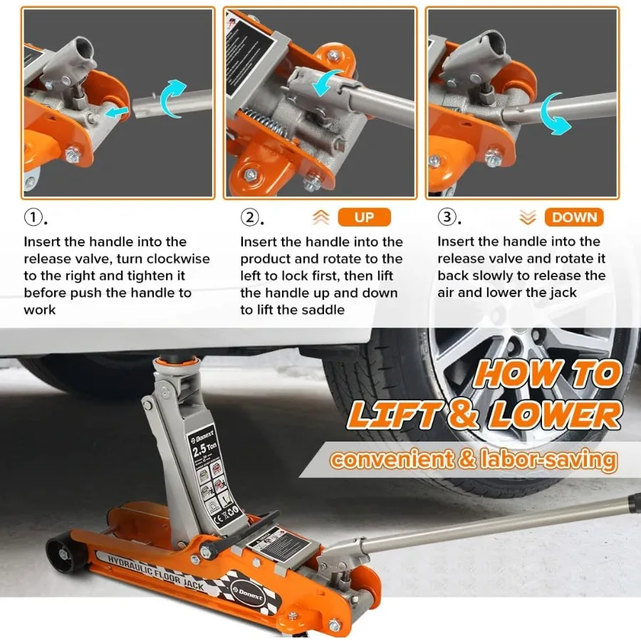 2.5-Ton Low-Profile Floor Jack | Hydraulic Lift for Automotive Repair & Maintenance - Thumbnail 3