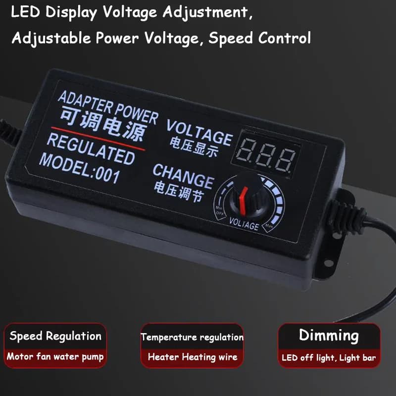 Adjustable Power Supply | 3-24V DC Output | 5A Max with Digital Display | Universal AC Adapter - Thumbnail 3