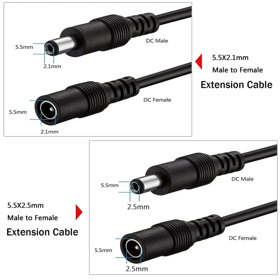 DC Power Cable | 16AWG 5.5x2.1mm/2.5mm Connector | 30cm for LED Strips & Lighting - Thumbnail 2