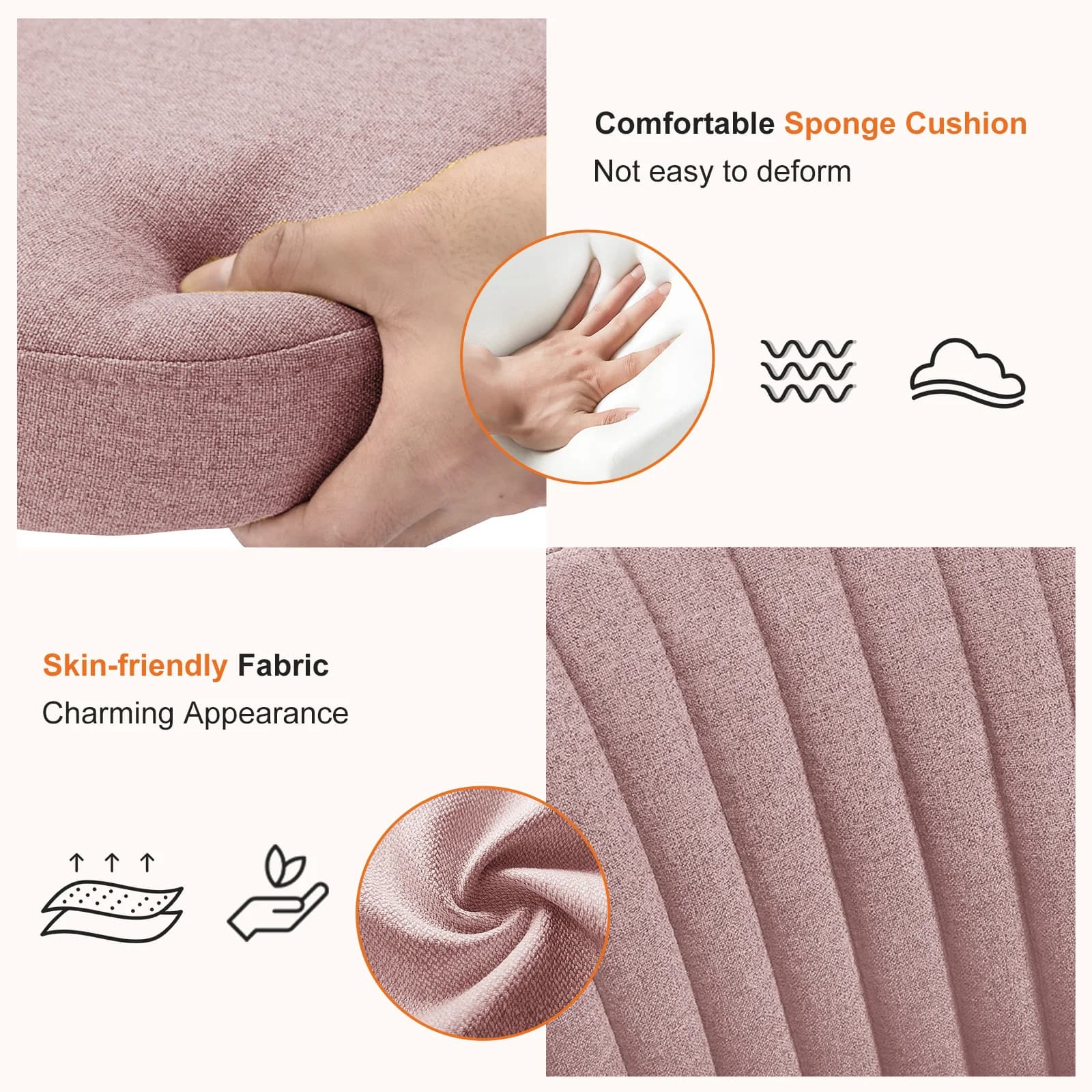 Armless Desk Chair | Modern Fabric Swivel | Cute Vanity & Home Gaming Task Chair - Thumbnail 4