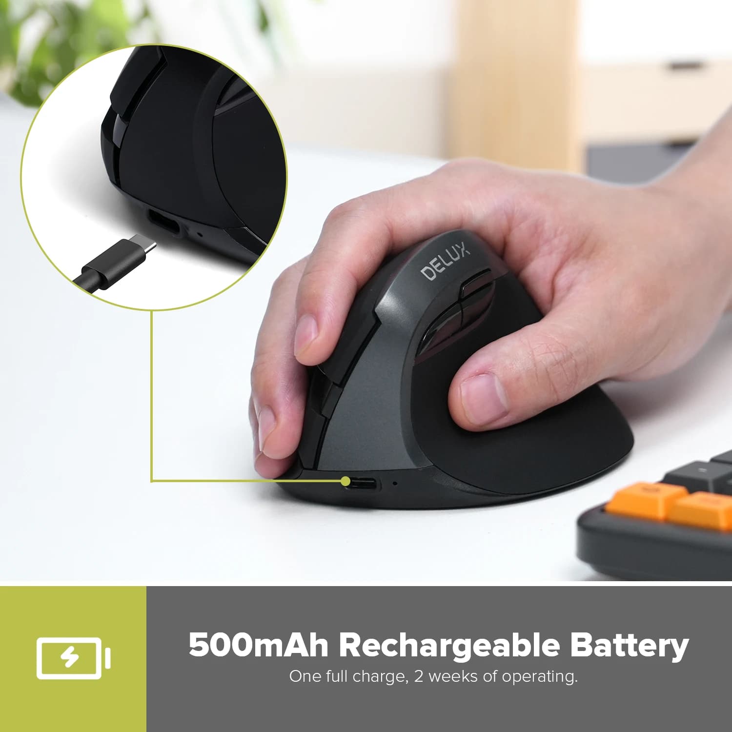 Ergonomic Vertical Mouse | Wireless Bluetooth & 2.4GHz | 4000 DPI | Silent Office & Gaming - Thumbnail 5