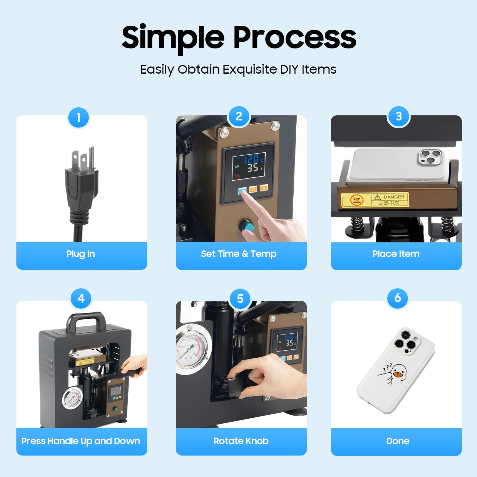 10-Ton Hydraulic Heat Press | Precision Pressure Gauge & LCD Timer - Thumbnail 6