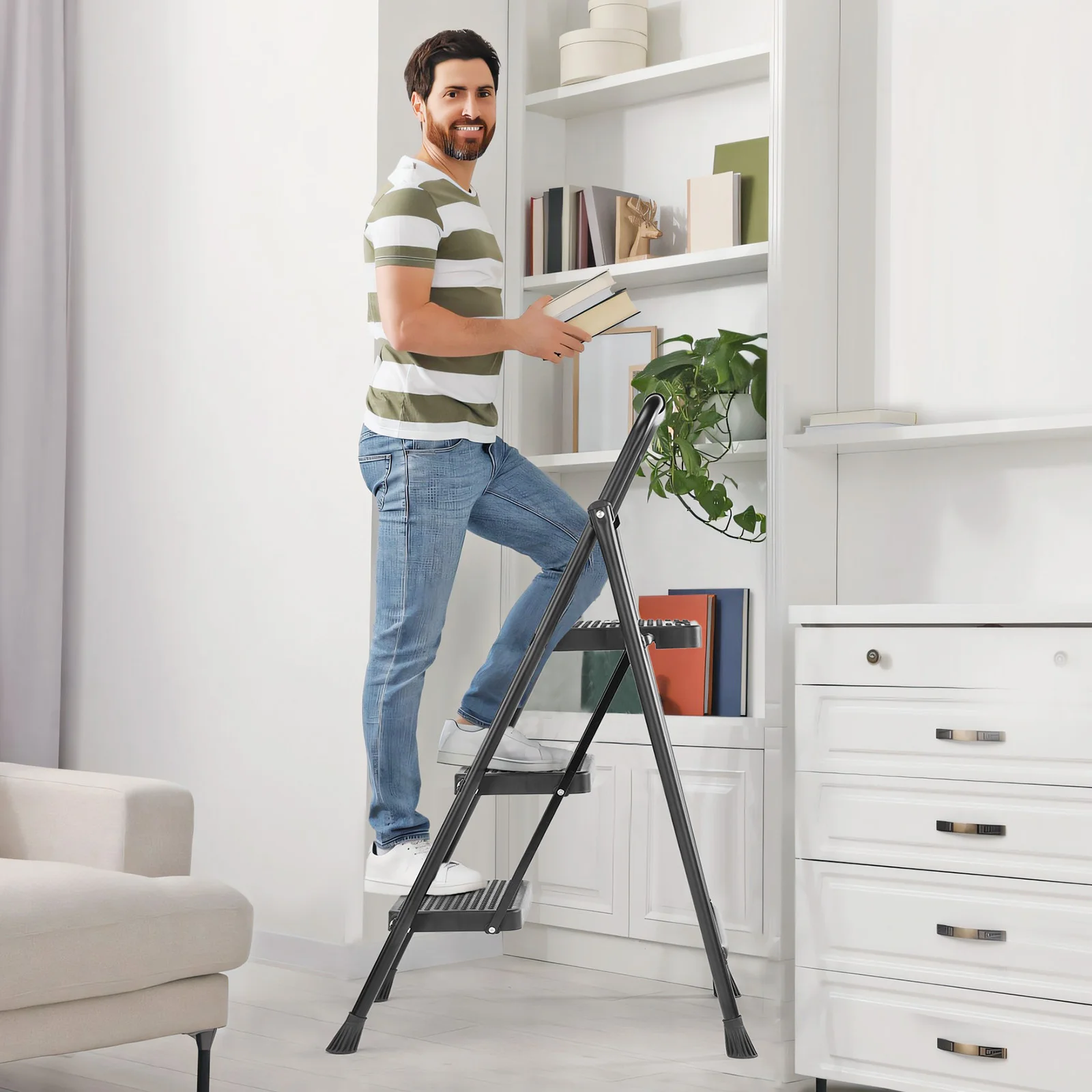 Step Ladder Stool | 800lbs Capacity Steel Frame | Anti-Slip Pedal for Kitchen & Home - Thumbnail 5