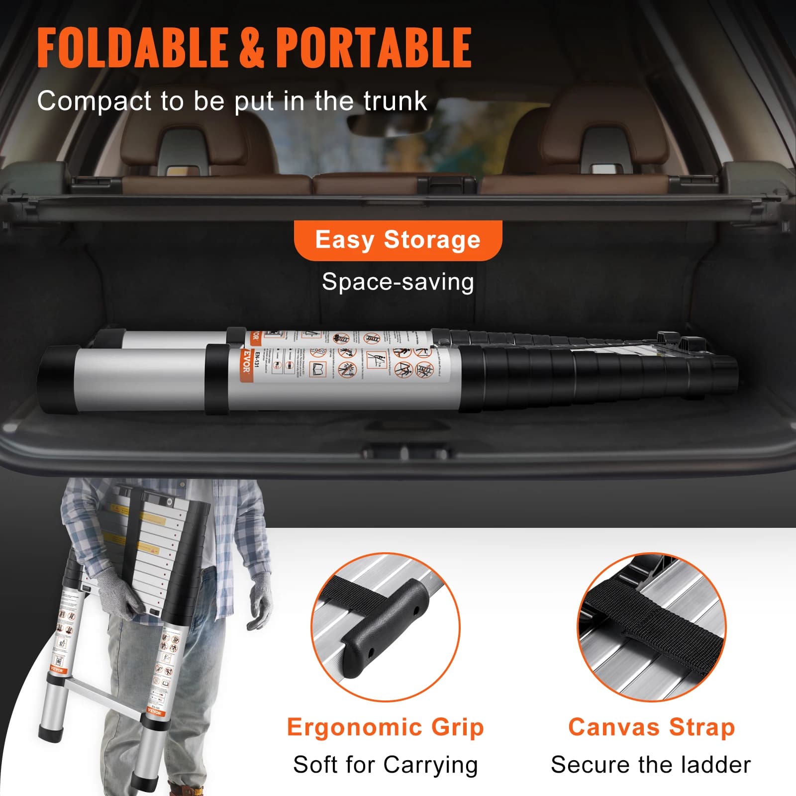 Ladder 12.5 FT | One-Button Retraction & Non-Slip | 375 lbs Capacity for Home & RV - Thumbnail 5