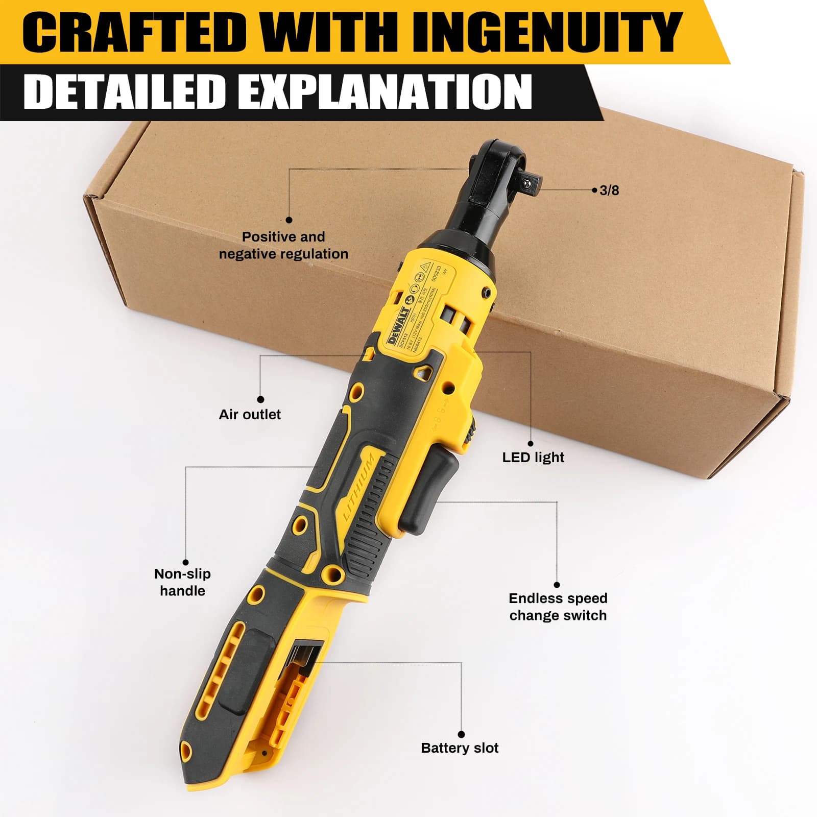 DeWalt DCF512B 20V Brushless Right Angle Wrench | Compact Ratchet for Tight Spaces | 95Nm Torque - Thumbnail 5