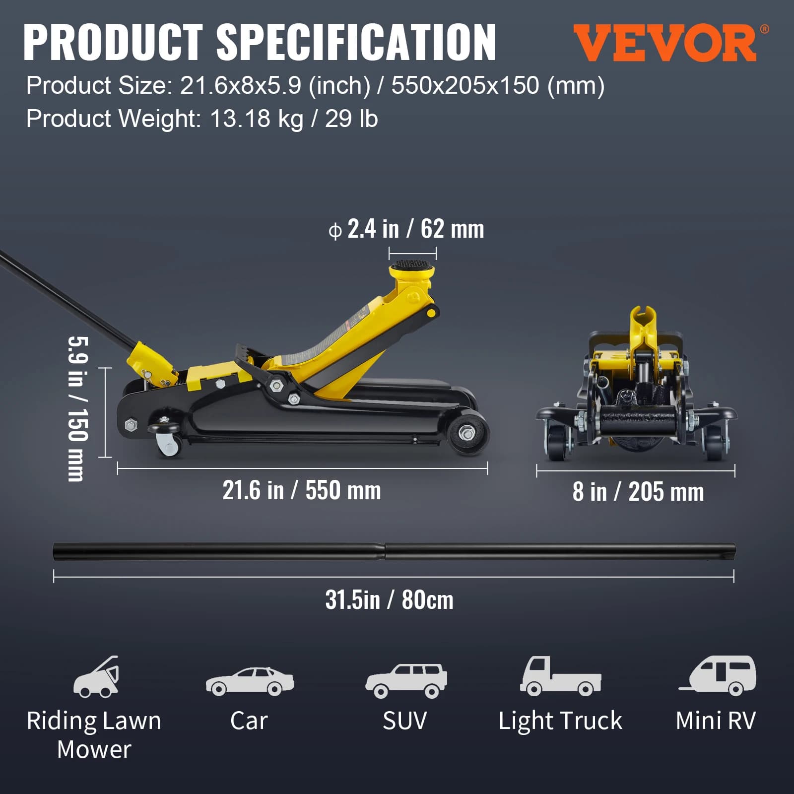 SucceBuy 2.5T Floor Hydraulic Jack Pneumatic Low Profile Floor Jack Heavy-Duty Steel Racing Floor Jack with Piston Lift Pump - Thumbnail 7