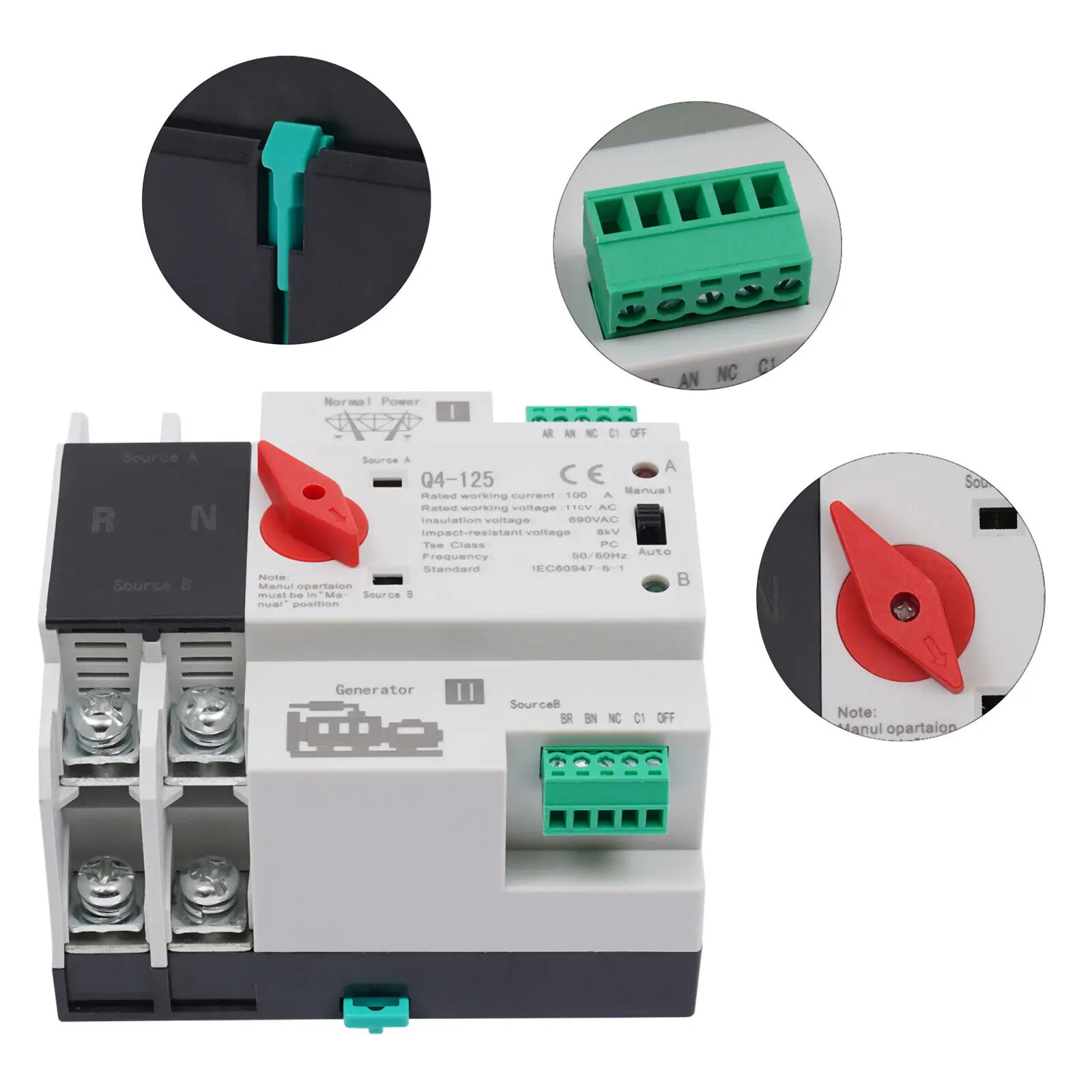 100A Automatic Transfer Switch | Dual Power Control for Grid & Generator | 110V - Thumbnail 4