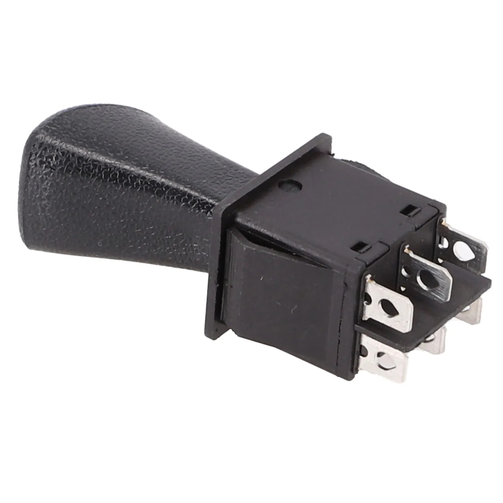 KCD4-604-6P DPDT latching slide rocker switch in forward-stop-back configuration for 125V/250V applications.