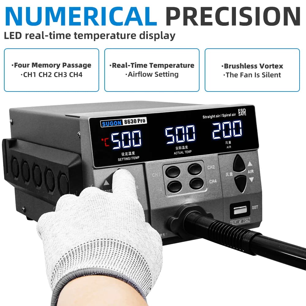 1300W Hot Air Rework Station | Digital Display BGA Desoldering | Curved Nozzle Welding Repair - Thumbnail 2