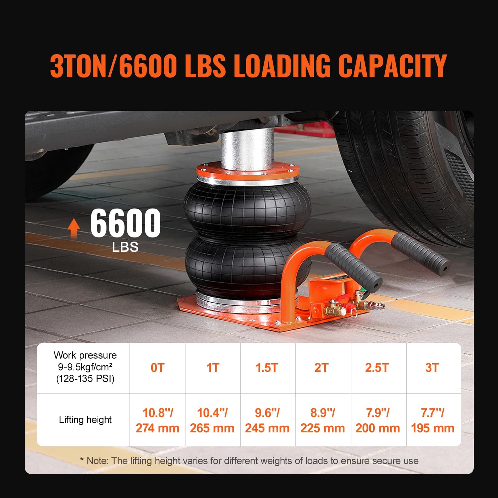 3-Ton Air Jack | 6-Column Heavy-Duty Lift for Sedans, SUVs & Trucks | Thick Rubber Pad - Thumbnail 3