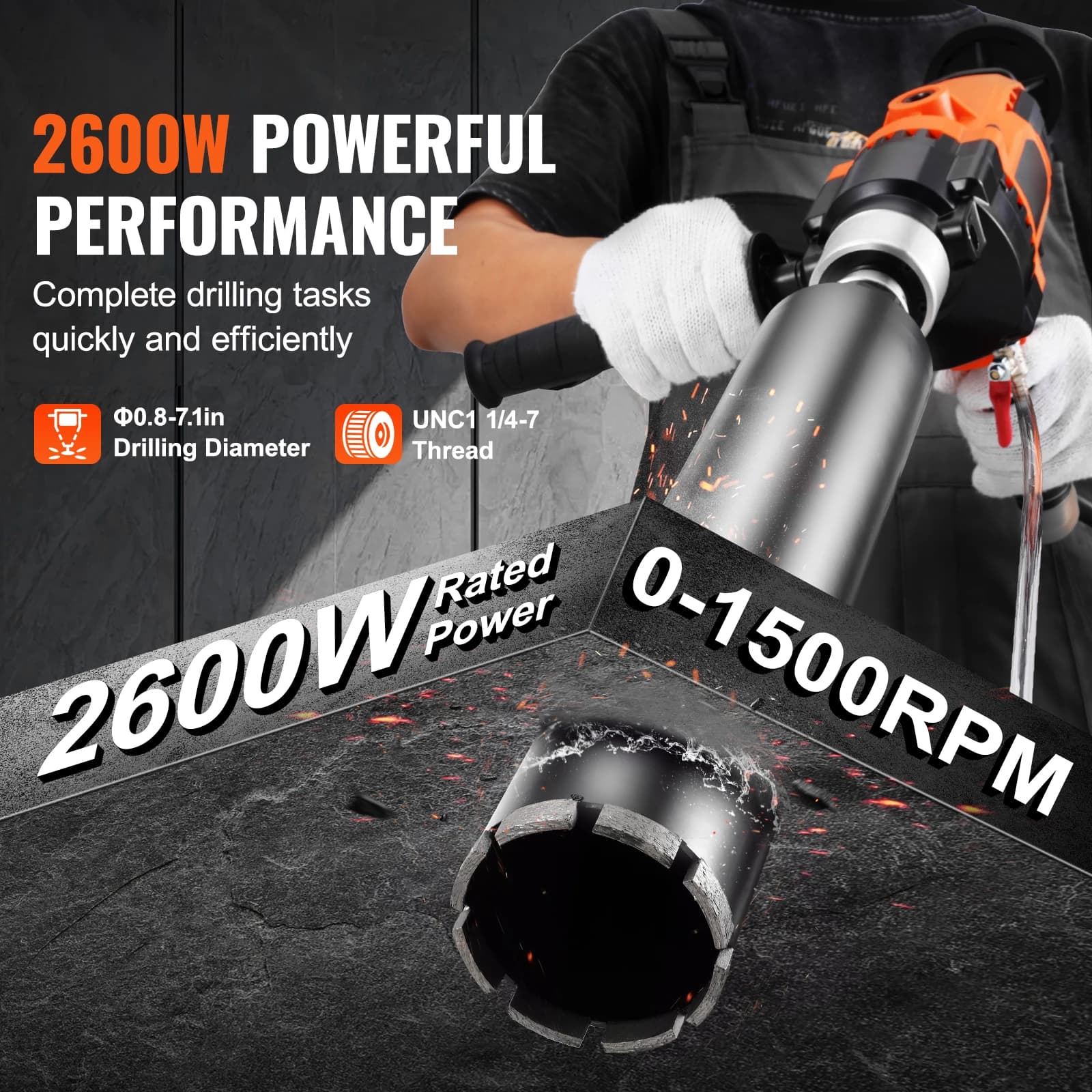 SucceBuy 2000W/2600W Handheld Core Drill Machine Drilling Diameter Wet&Dry Diamond Core Drill Rig Rugged Concrete Core Drill - Thumbnail 3