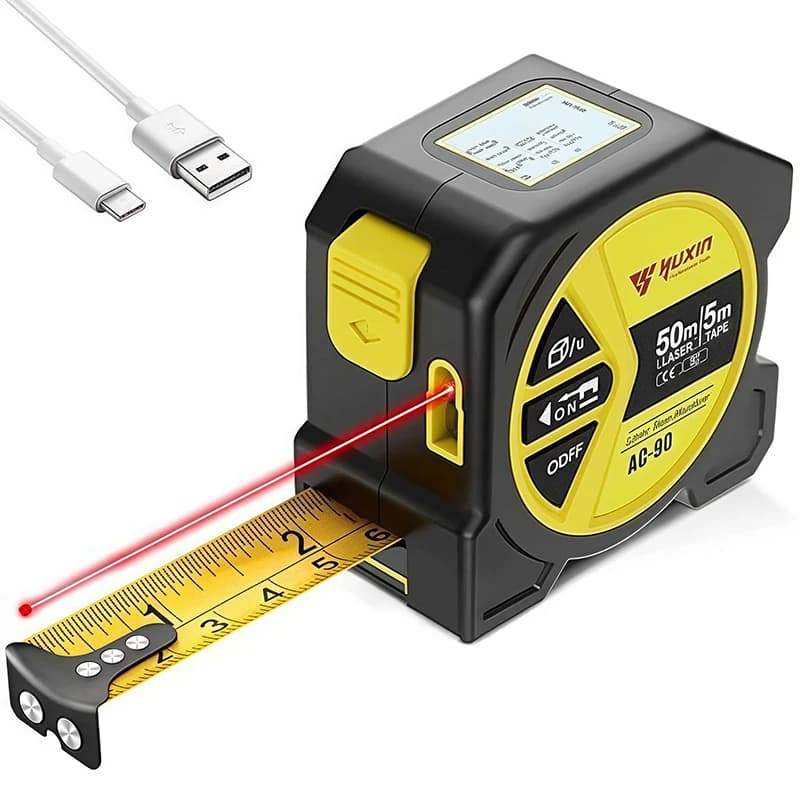 50m Laser & 5m Steel Tape Measure | Digital Display | Durable Non-Slip Design - Thumbnail 3