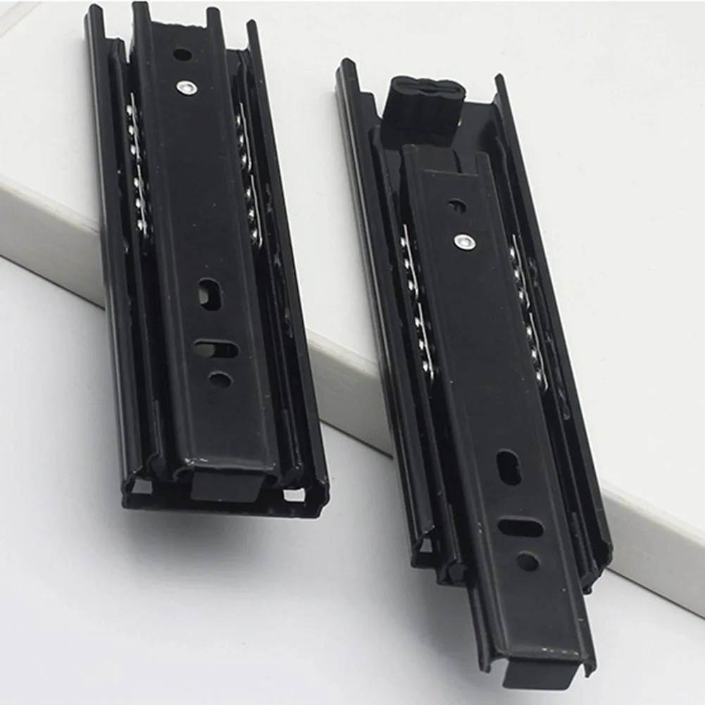 2Pcs 6-inch telescopic ball bearing drawer slides with 3-section rail for smooth, full-extension mounting on cabinets and furniture.