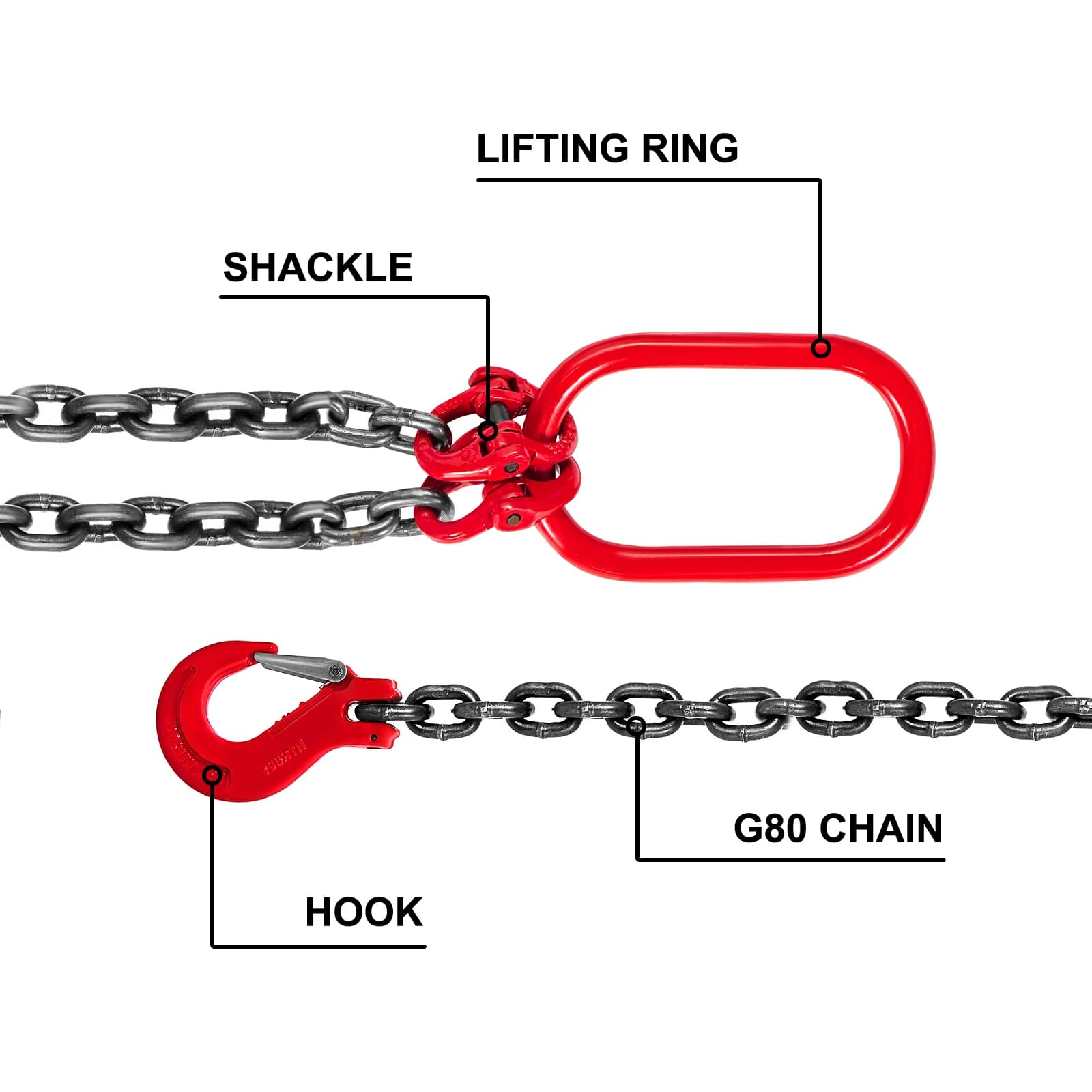 Heavy-Duty 5-Foot Lifting Sling | Forged 3/8 Grab Hooks | Professional-Grade Load Chain - Thumbnail 3