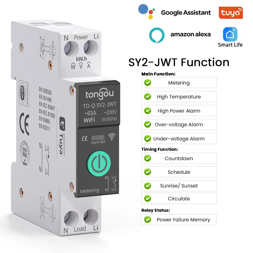Smart Circuit Breaker with Energy Monitoring | 50A/63A DIN Rail | App & Voice Control - Thumbnail 4