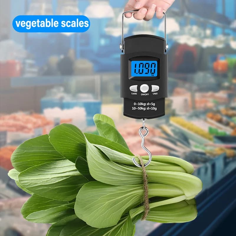 50kg/10g Portable LCD Electronic Hand Scale Travel Hanging Scale with 100cm Long Retractable Measuring Tape - Thumbnail 5