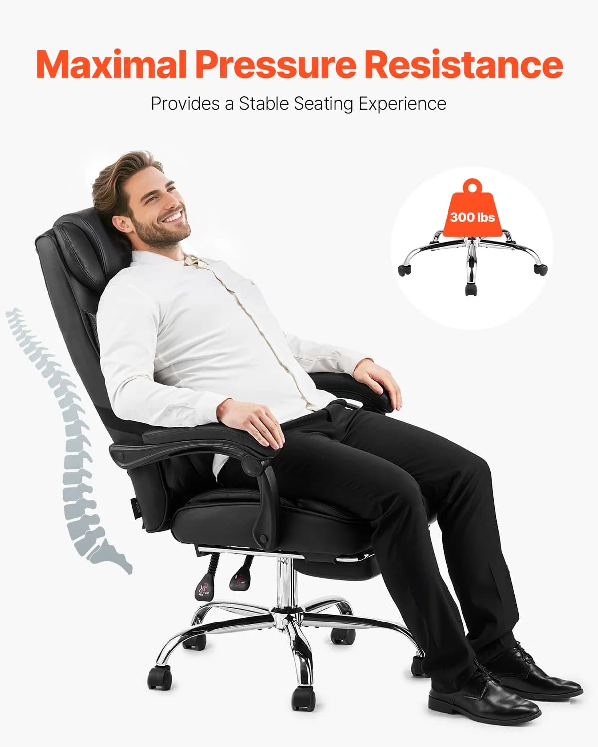 Office Chair | 400lb Weight Capacity | Adjustable Reclining Ergonomic PU Leather - Thumbnail 4