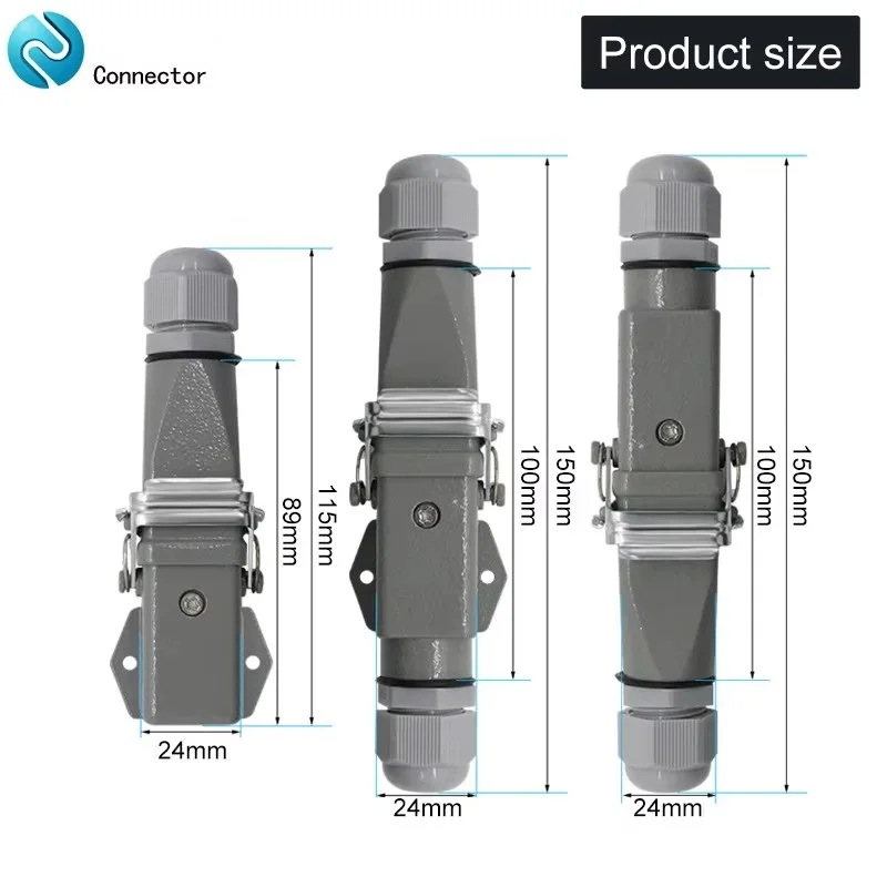 HDC-HA Rectangular Heavy Duty Connector 4, 5, 6, 8 pin waterproof Aviation industry plug socket 250V 10A/16A Zinc alloy housing - Thumbnail 3
