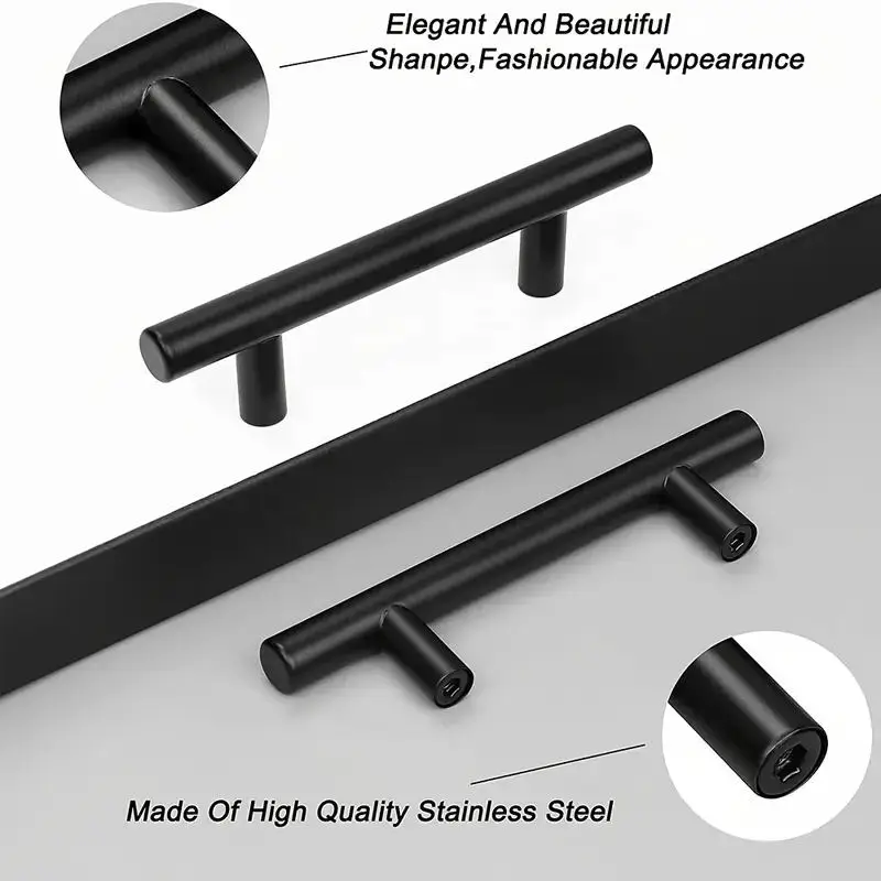 4-Piece Black Stainless Steel T-Handles | Modern Simple Design | Cabinet Drawer Pulls for Furniture - Thumbnail 4