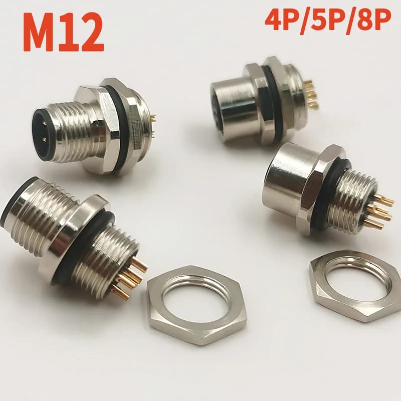 1pcs M12 4pin 5 8Pin Sensor Connector Panel Back Mount Waterproof Flange Socket Threaded Coupling Male&Female A Code Connectors - Thumbnail 2