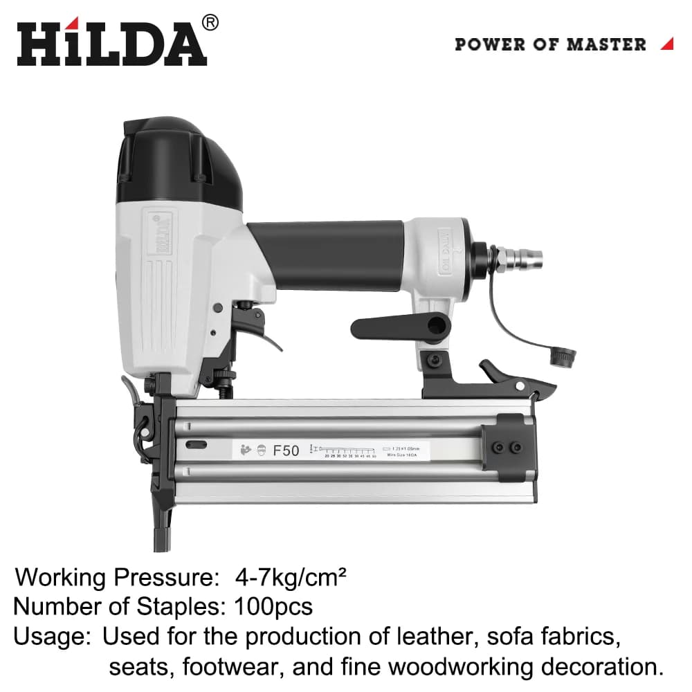 Upholstery Stapler Gun | Pneumatic Air Tool for Home Decoration & Furniture Repair | HILDA F50 Model - Thumbnail 5