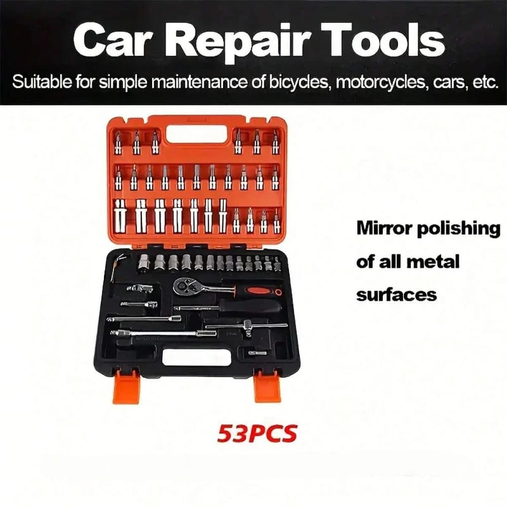 53-Piece Socket Tool Set | 1/4 Inch Drive Ratchet Wrench | Auto Repair Combination Kit - Thumbnail 4