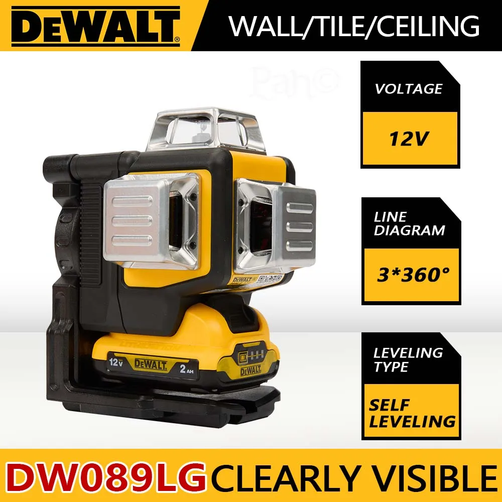 DeWalt DW089LG Self-Leveling Green Laser Level | 3x360° Lines | 12V Outdoor Construction Grade - Thumbnail 4