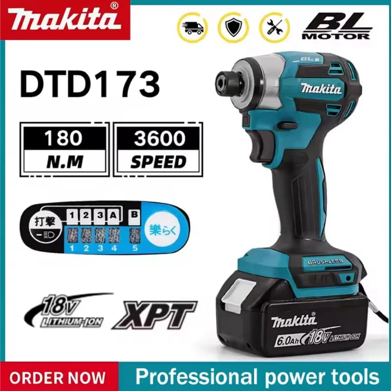 Makita DTD173 18V Brushless Impact Driver | 180 N.m Torque | LED Work Light | Professional Cordless Screwdriver - Thumbnail 2
