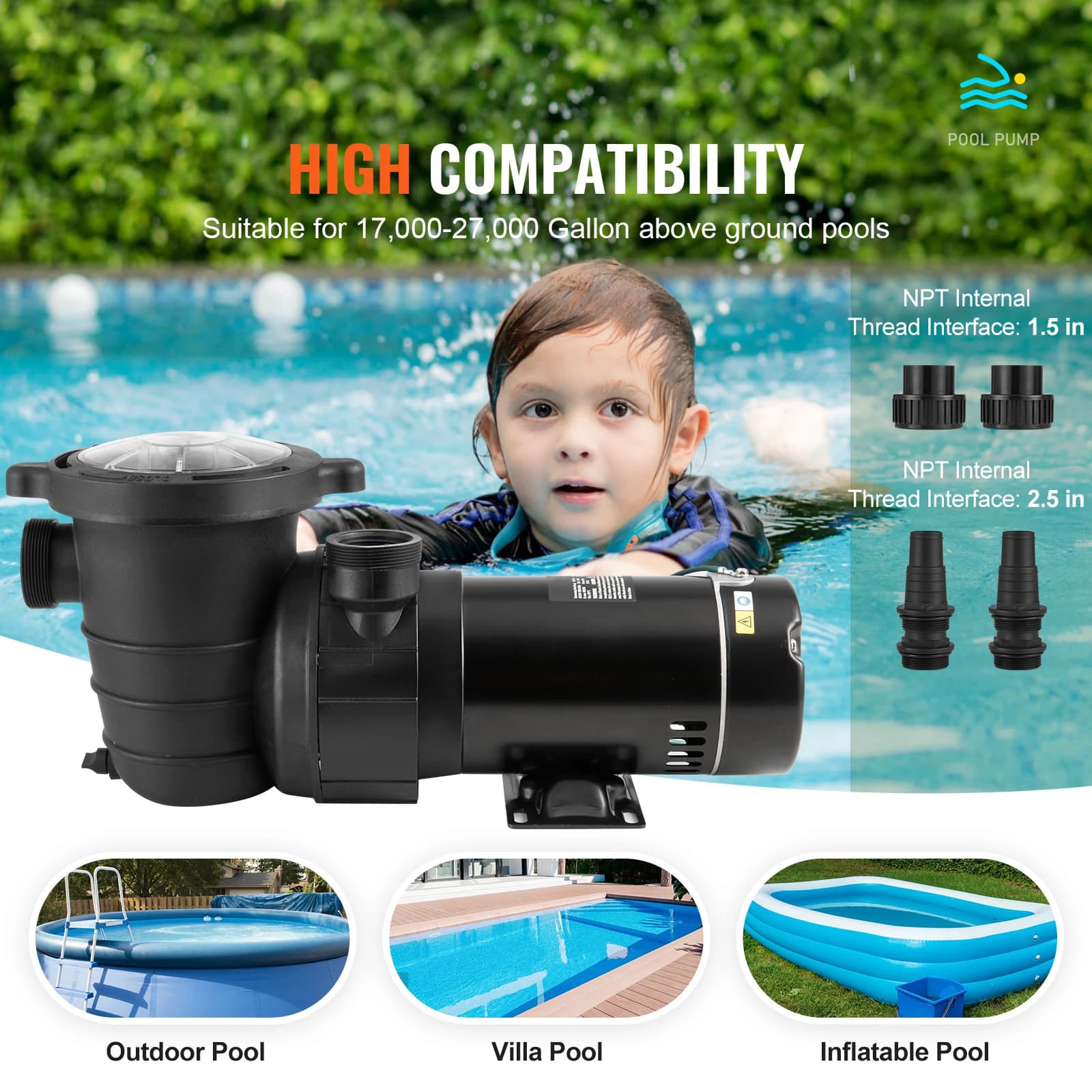 Ground Pool Pump | 1HP-2HP Single Speed | UL Certified for Pools, Hot Tubs & Spas - Thumbnail 4